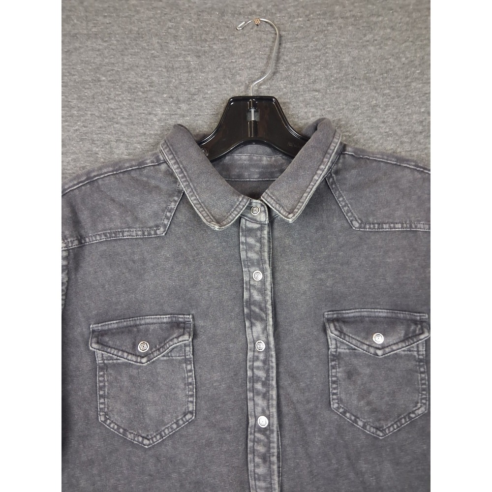 Ryan Michael Womens Shirt L Gray Knit Popover Pearl Snap Western Rodeo Casual